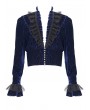 Devil Fashion Blue Gothic Vintage Ruffle Trim Deep V-Neck Shirt for Men