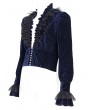 Devil Fashion Blue Gothic Vintage Ruffle Trim Deep V-Neck Shirt for Men