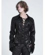 Devil Fashion Black Gothic Retro Embroidery Trim Lace-Up Shirt for Men