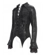 Devil Fashion Black Gothic Retro Embroidery Trim Lace-Up Shirt for Men