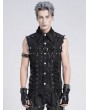 Devil Fashion Black Gothic Punk Studded Distressed Sleeveless Shirt for Men