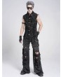 Devil Fashion Black Gothic Punk Studded Distressed Sleeveless Shirt for Men