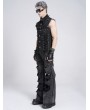 Devil Fashion Black Gothic Punk Studded Distressed Sleeveless Shirt for Men