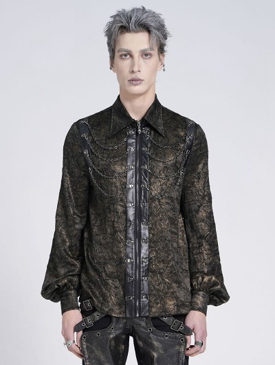 Devil Fashion Gothic Steampunk Chain Vintage Zip Up Shirt for Men