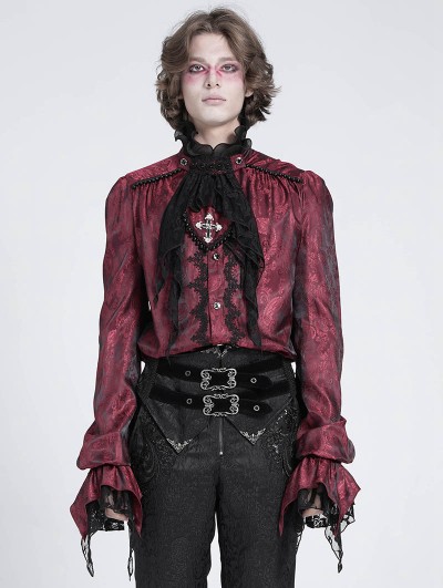 Devil Fashion Red Retro Gothic Victorian Vampire Ruffle Long Sleeve Shirt for Men