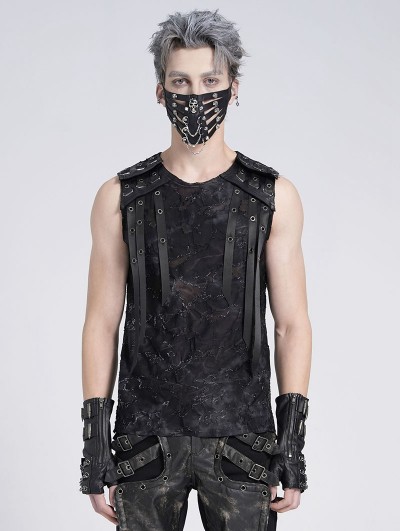 Devil Fashion Black Gothic Punk Decadent Eyelet Strap Sleeveless T-Shirt for Men