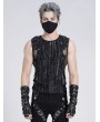 Devil Fashion Black Gothic Punk Striped Mesh Splicing Sleeveless T-Shirt for Men