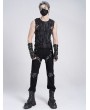 Devil Fashion Black Gothic Punk Striped Mesh Splicing Sleeveless T-Shirt for Men