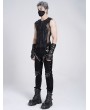 Devil Fashion Black Gothic Punk Striped Mesh Splicing Sleeveless T-Shirt for Men