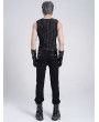 Devil Fashion Black Gothic Punk Striped Mesh Splicing Sleeveless T-Shirt for Men