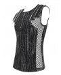 Devil Fashion Black Gothic Punk Striped Mesh Splicing Sleeveless T-Shirt for Men