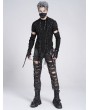 Devil Fashion Black Gothic Punk Irregular Cut-Out Long Sleeve T-Shirt for Men