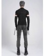 Devil Fashion Black Gothic Punk Irregular Cut-Out Long Sleeve T-Shirt for Men