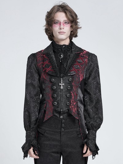Devil Fashion Black and Red Retro Gothic Victorian Swallowtail Waistcoat for Men