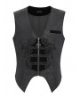 Devil Fashion Black Gothic Vintage Patterned Zip Front Waistcoat for Men