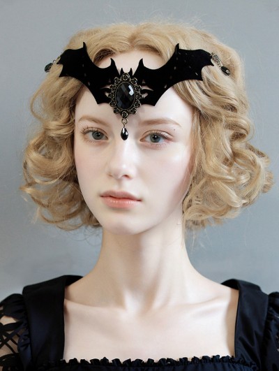 Black Gothic Bat Retro Crystal Pendant Headband