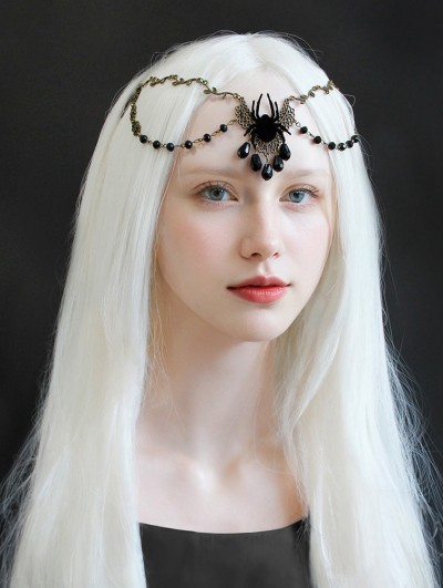 Black Gothic Halloween Spider Bridal Chain Headpiece