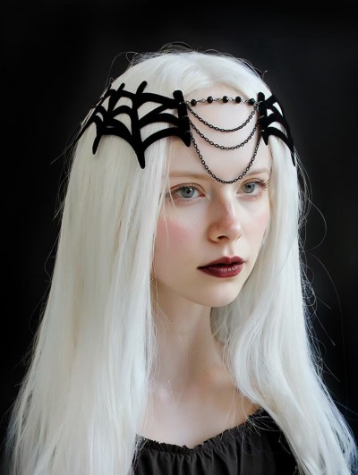 Black Gothic Retro Spider Web Chain Headband