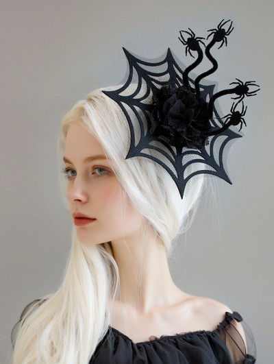 Black Gothic Mesh Flower Spider Web Hair Clip