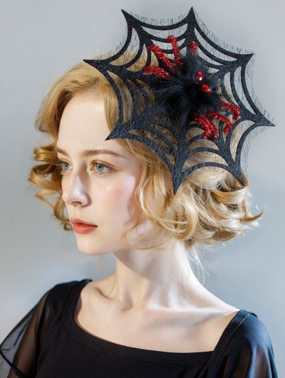 Black and Red Gothic Mesh Spider Web Hair Clip