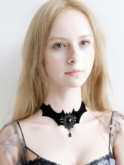 Black Gothic Bat Retro Crystal Pendant Choker