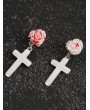 Dark Gothic Blood-Stained White Rose Earrings