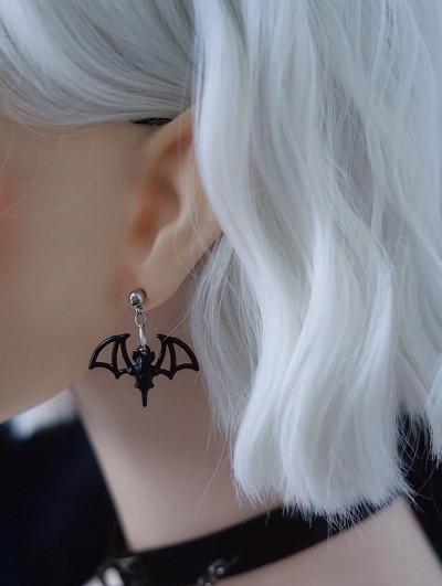 Black Gothic Vampire Bat Wing Stud Earrings