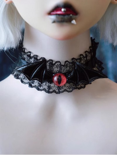 Black Gothic Devil Eyes Lace Ruffle Choker