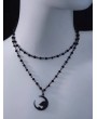 Black Crescent Moon Bead Chain Double Layered Necklace