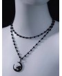 Black Crescent Moon Bead Chain Double Layered Necklace