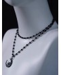 Black Crescent Moon Bead Chain Double Layered Necklace