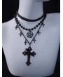 Black Gothic Cross Pentagram Triple Layered Necklace