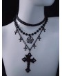 Black Gothic Cross Pentagram Triple Layered Necklace