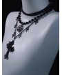 Black Gothic Cross Pentagram Triple Layered Necklace