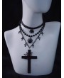 Black Gothic Cross Spider Web Pendant Layered Necklace