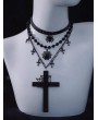 Black Gothic Cross Spider Web Pendant Layered Necklace