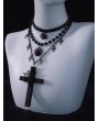 Black Gothic Cross Spider Web Pendant Layered Necklace