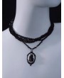 Vintage Black Cat Pendant Multi-Layered Bead Necklace