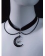Black Gothic Crescent Moon Star Pendant Velvet Choker