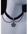 Black Gothic Pentagram Pendant Velvet Choker with Chains