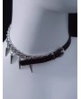 Black and Silver Cone Buckled Faux Leather Choker