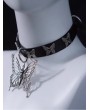 Black Faux Leather Silver Butterfly Pendant Choker