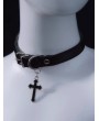 Black Gothic Faux Leather Choker with Cross Pendant