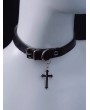Black Gothic Faux Leather Choker with Cross Pendant