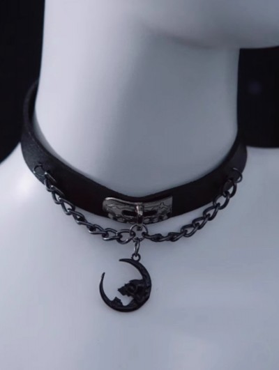 Black Gothic Crescent Moon Chain Layered Choker