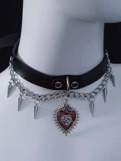 Black Punk Gothic Silver Chain Heart Pendant Choker