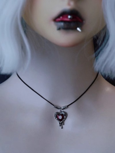 Black Gothic Red Heart Crystal Pendant Necklace