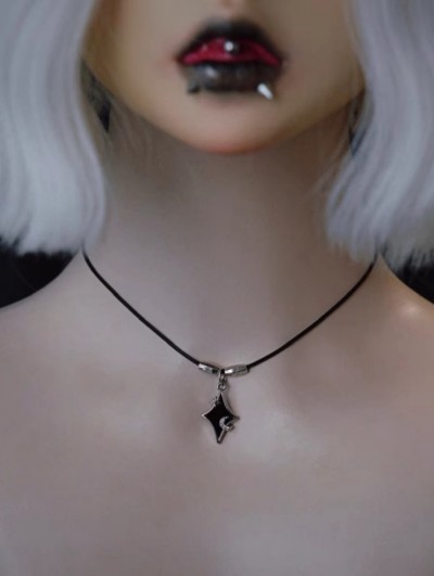 Black Gothic Starburst Diamond Shape Pendant Necklace