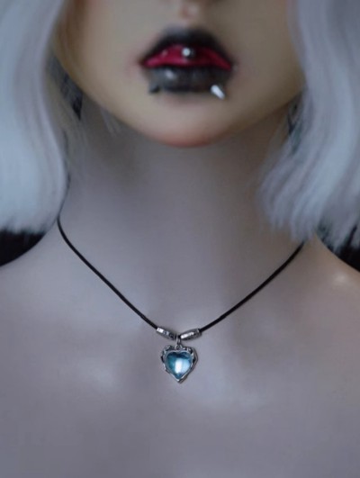 Black and Light Blue Heart Crystal Pendant Necklace
