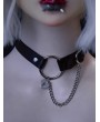 Black Metal O-Ring Heart Buckle Faux Leather Choker